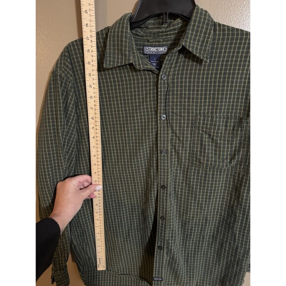Vintage Structure Men’s Button Shirt L Cotton Green Flannel 90s Grunge - Picture 5 of 7